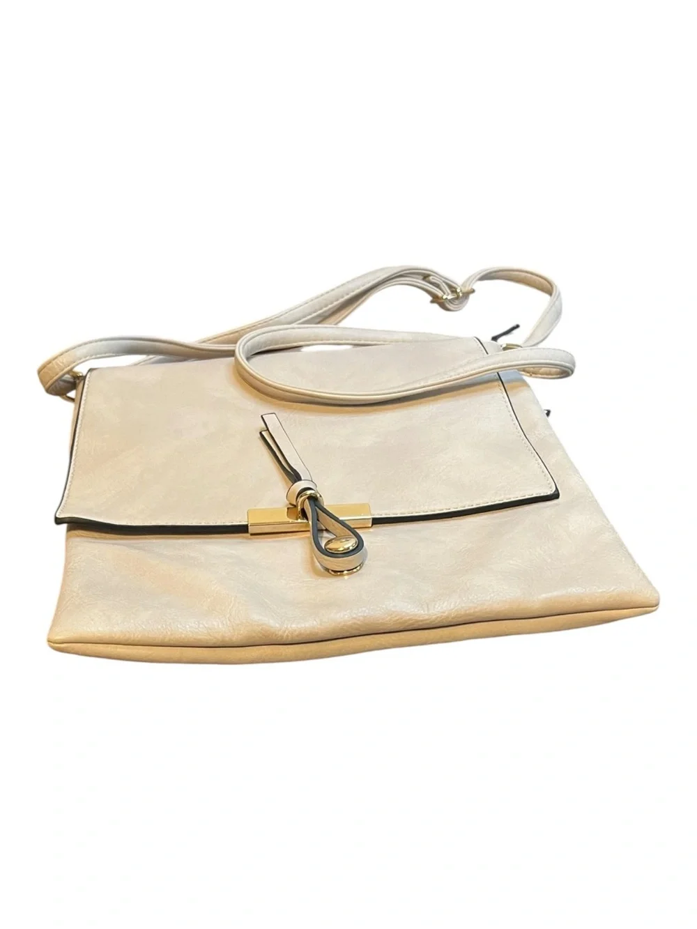 Off-White Faux Leather Crossbody Shoulder Bag Adjustable Strap